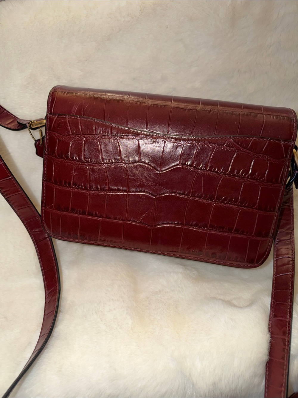 Coach Croc-Embossed Leather Crossbody in Burgundy with Gold Hardware - Picture 4 of 8